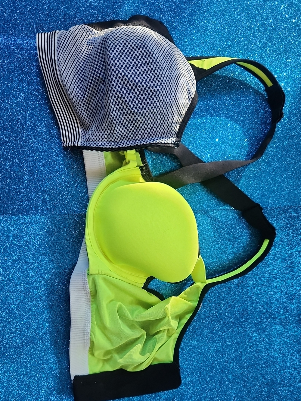 Victoria's Secret Neon Yellow and Blue Mesh Sports Bra